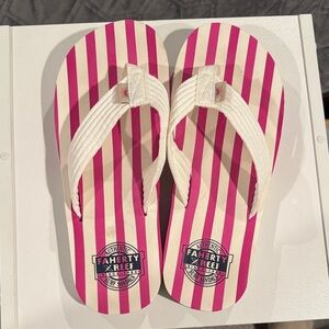Faherty Pink and White Striped Sandals with Cream Straps
